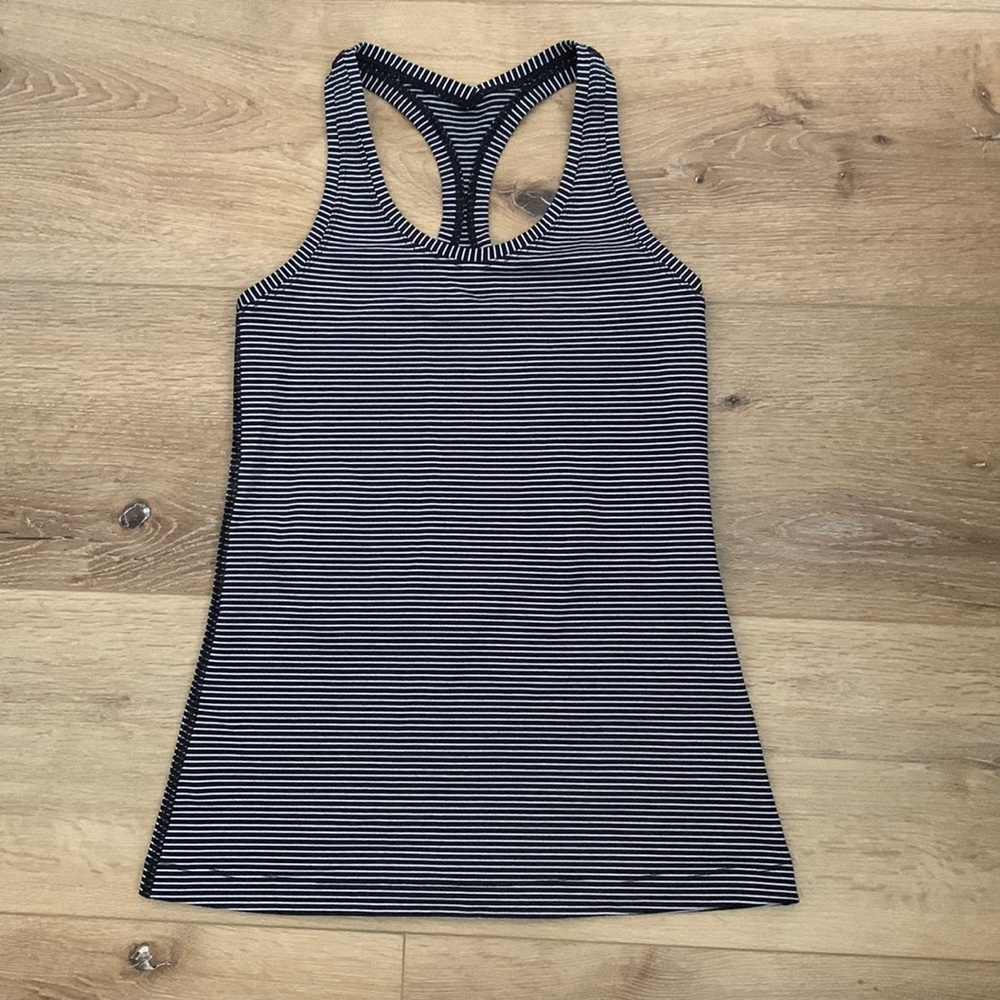 Lululemon White and Black Striped Racerback Tank